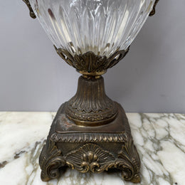 Decorative Cut Glass & Metal Urn With Lid