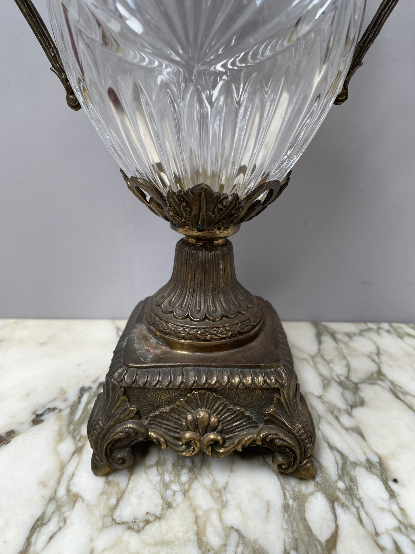 Decorative Cut Glass & Metal Urn With Lid