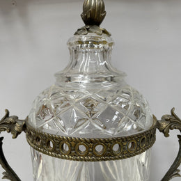 Decorative Cut Glass & Metal Urn With Lid