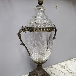 Decorative Cut Glass & Metal Urn With Lid