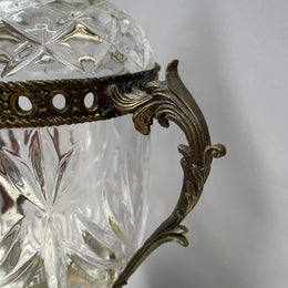 Decorative Cut Glass & Metal Urn With Lid