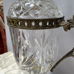 Decorative Cut Glass & Metal Urn With Lid