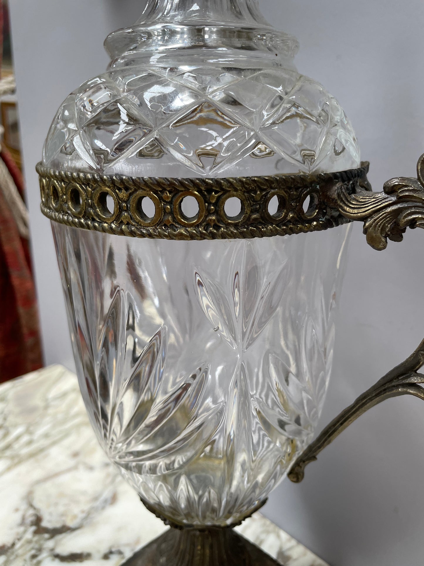 Decorative Cut Glass & Metal Urn With Lid