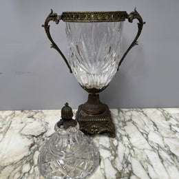 Decorative Cut Glass & Metal Urn With Lid