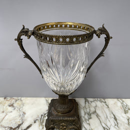 Decorative Cut Glass & Metal Urn With Lid