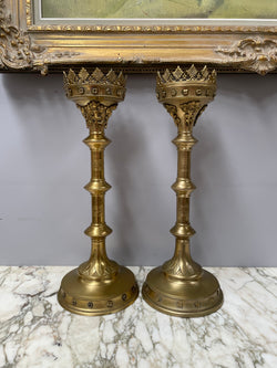 Stunning Pair 19th Century Gilt Brass Church Candlesticks | Antique & Vintage | Moonee Ponds Antiques | Australia Wide Delivery