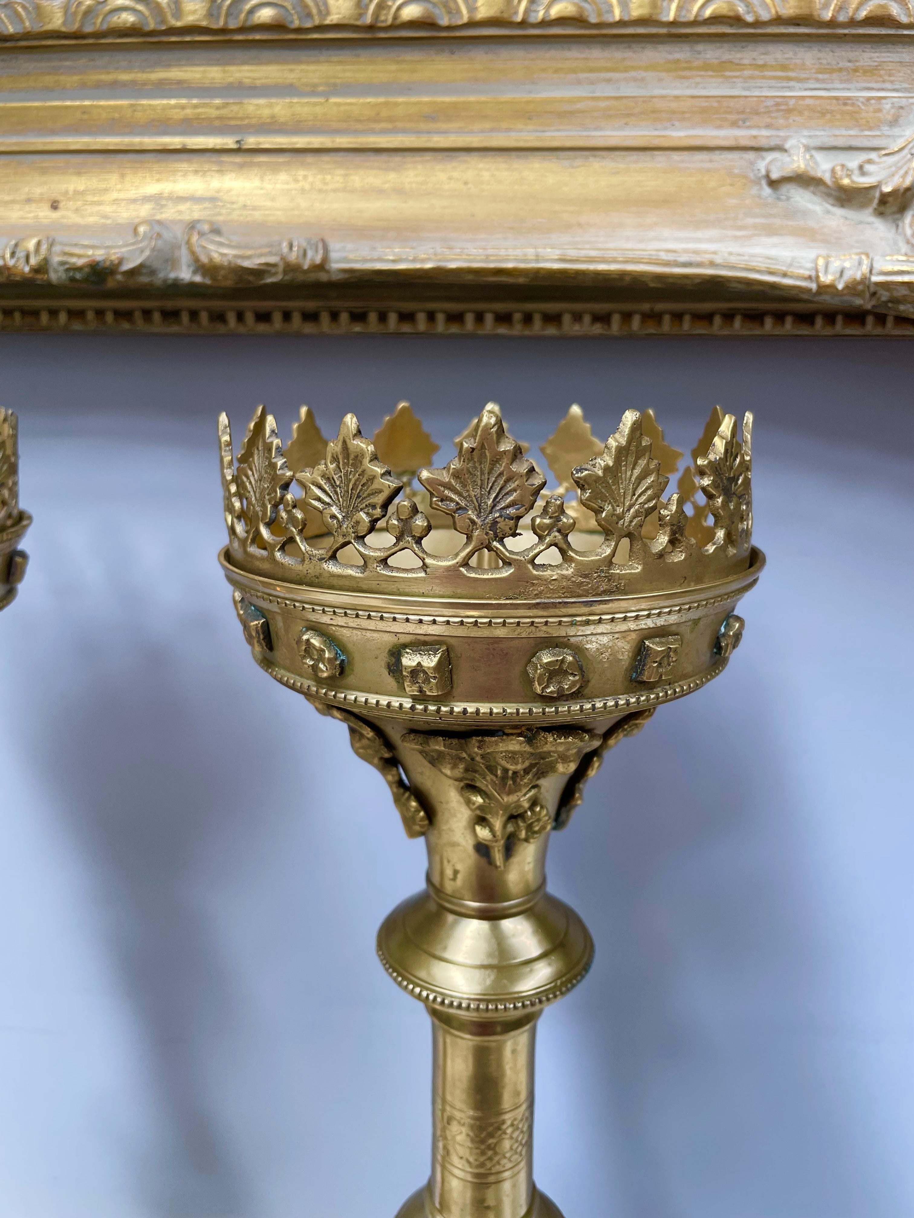 Stunning Pair 19th Century Gilt Brass Church Candlesticks | Antique & Vintage | Moonee Ponds Antiques | Australia Wide Delivery