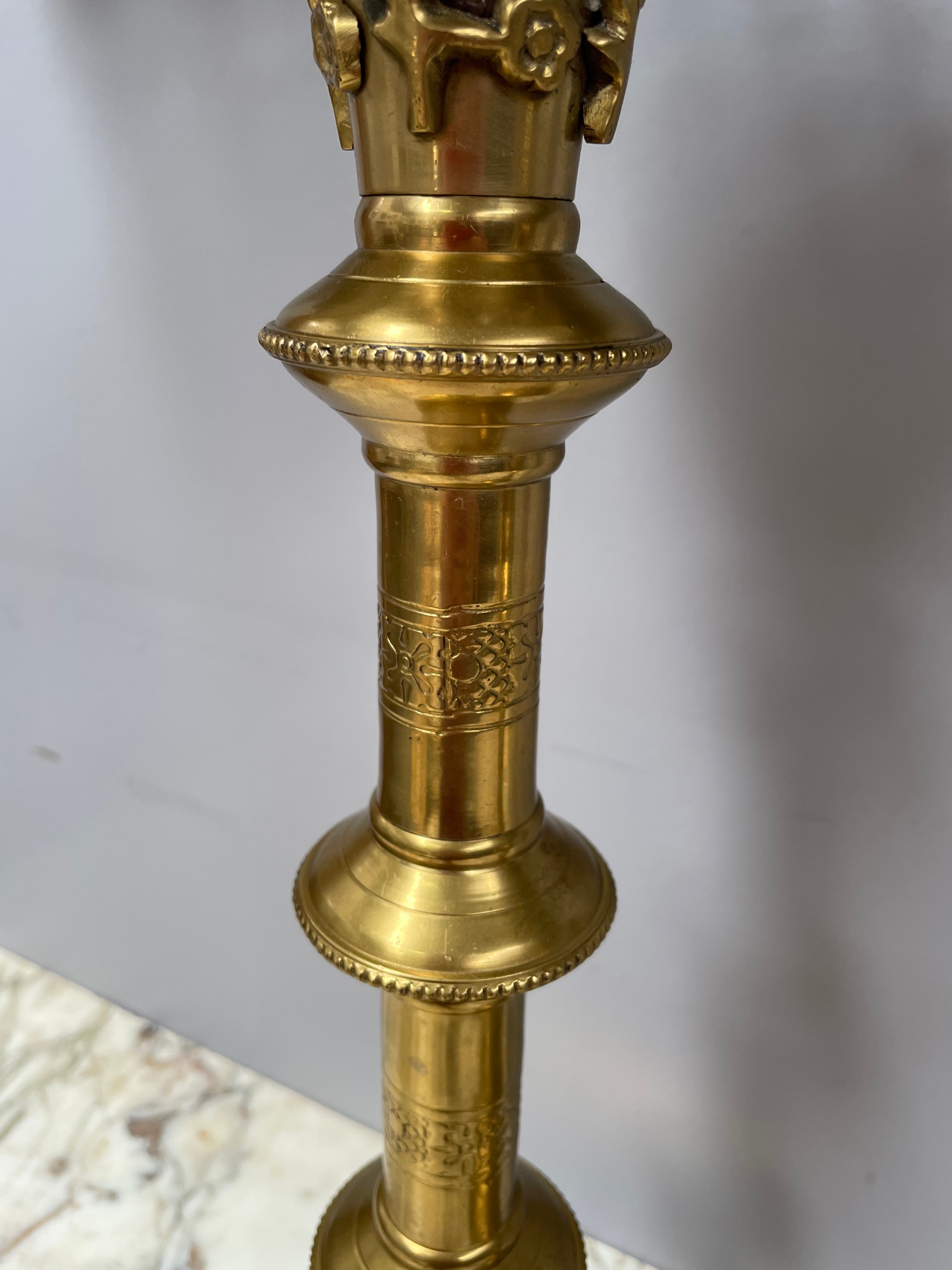 Stunning Pair 19th Century Gilt Brass Church Candlesticks | Antique & Vintage | Moonee Ponds Antiques | Australia Wide Delivery