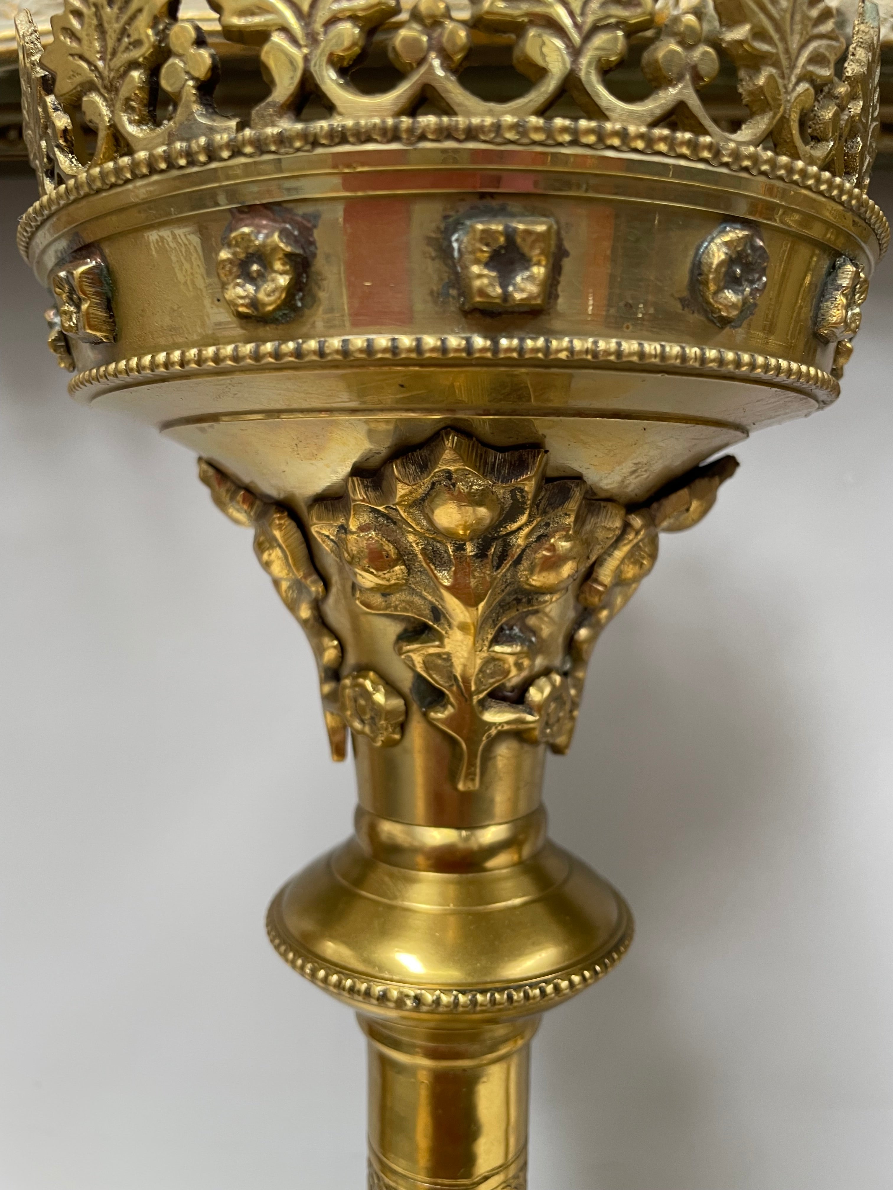 Stunning Pair 19th Century Gilt Brass Church Candlesticks | Antique & Vintage | Moonee Ponds Antiques | Australia Wide Delivery