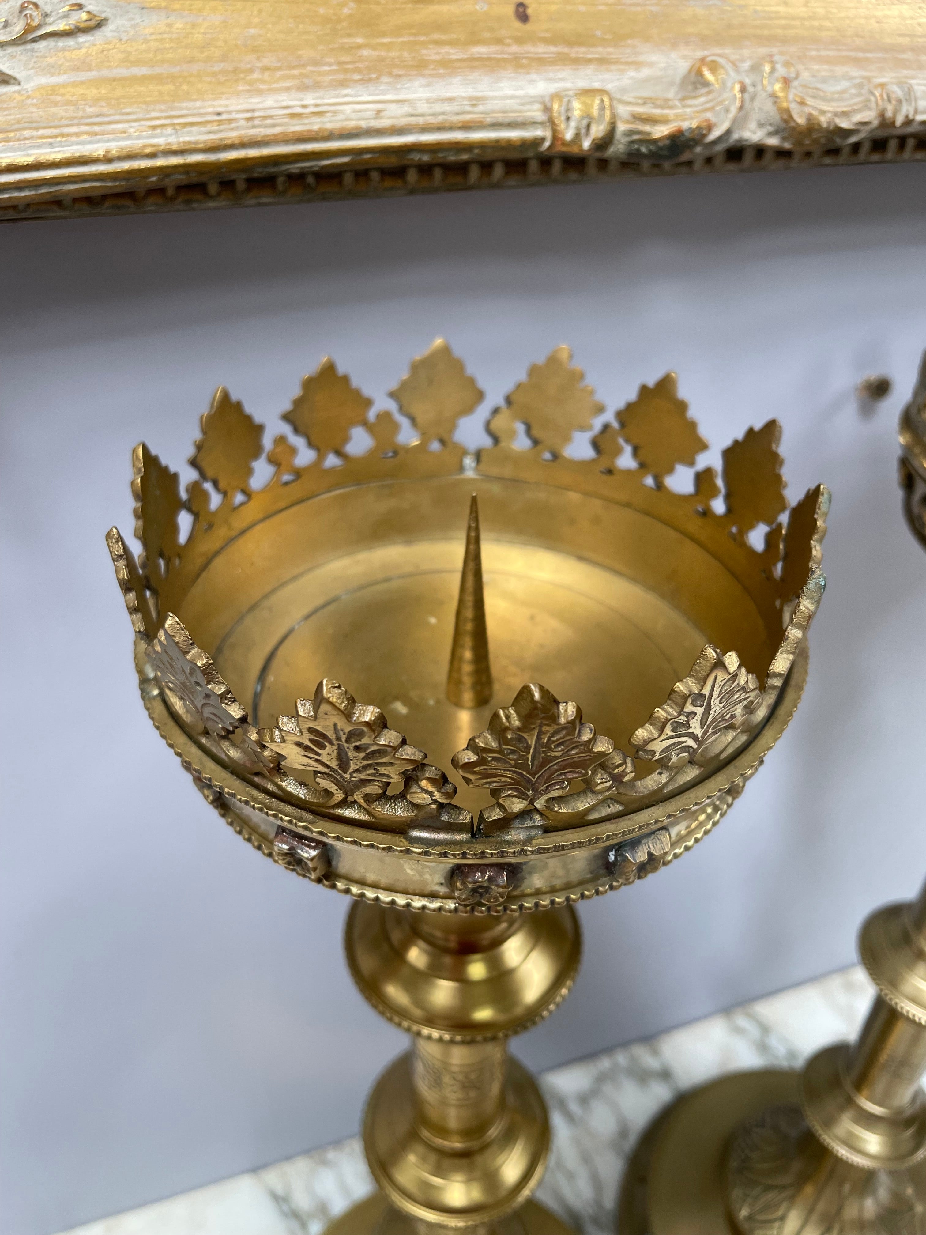 Stunning Pair 19th Century Gilt Brass Church Candlesticks | Antique & Vintage | Moonee Ponds Antiques | Australia Wide Delivery