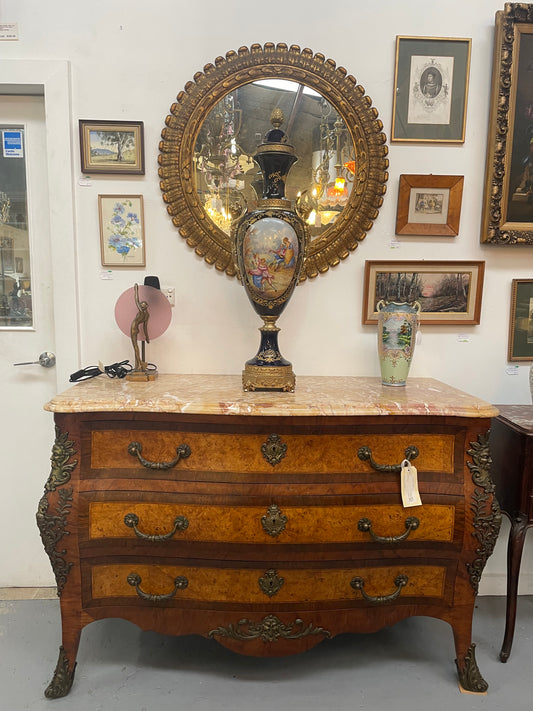 Stunning and highly decorative French sevres style vase with a beautiful hand painted panel. It has gilt brass mounts and is signed. Please see photos as they help form part of the description.