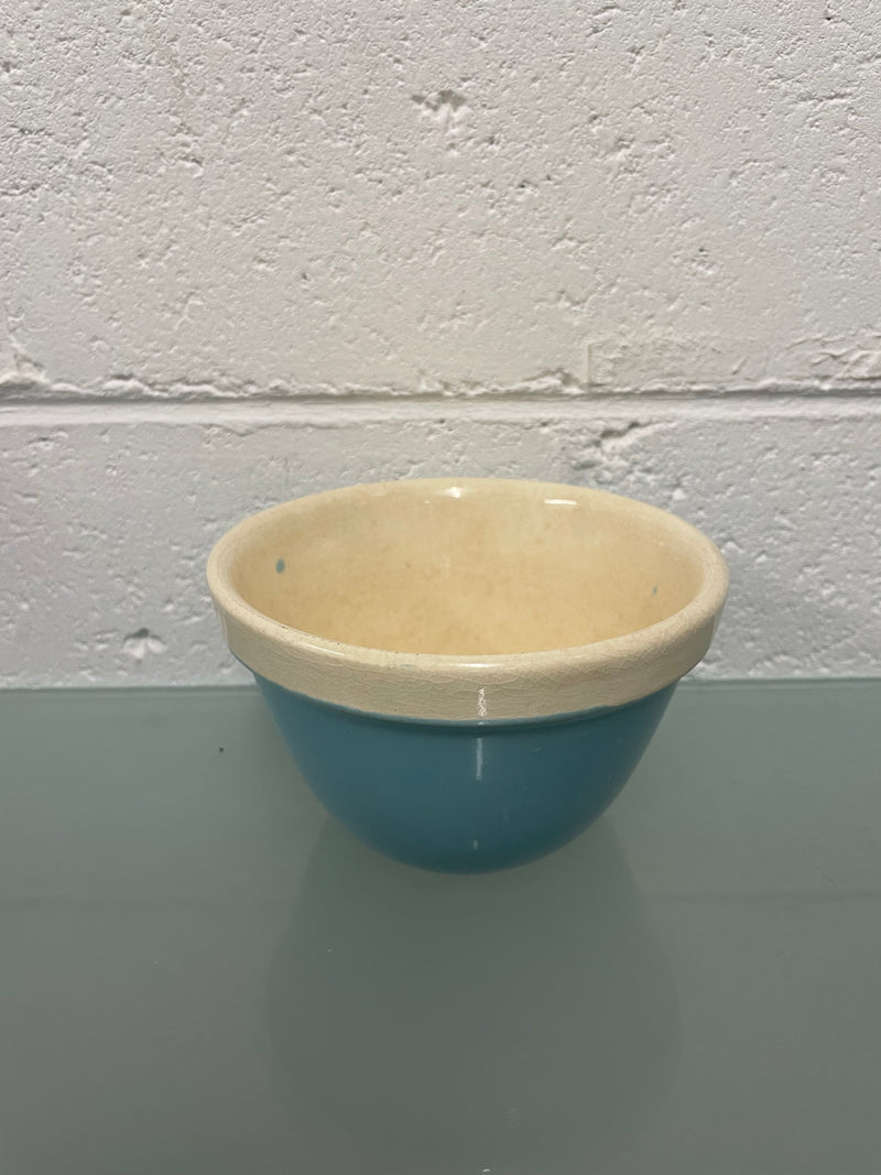 Lovely small vintage mixing bowl made in Britain stamp on base. It is blue and white in colour and it is in good original condition.