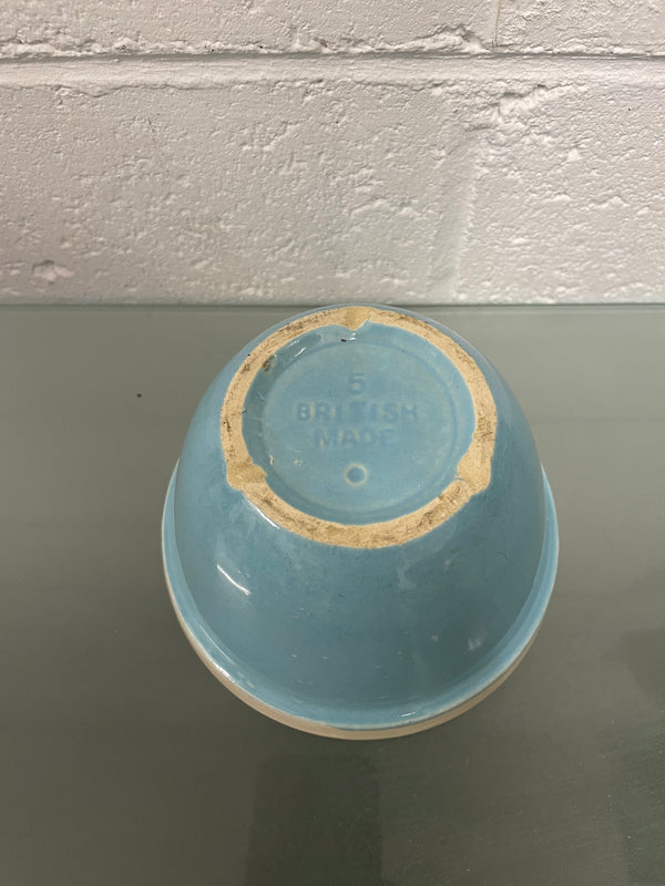 Lovely small vintage mixing bowl made in Britain stamp on base. It is blue and white in colour and it is in good original condition.