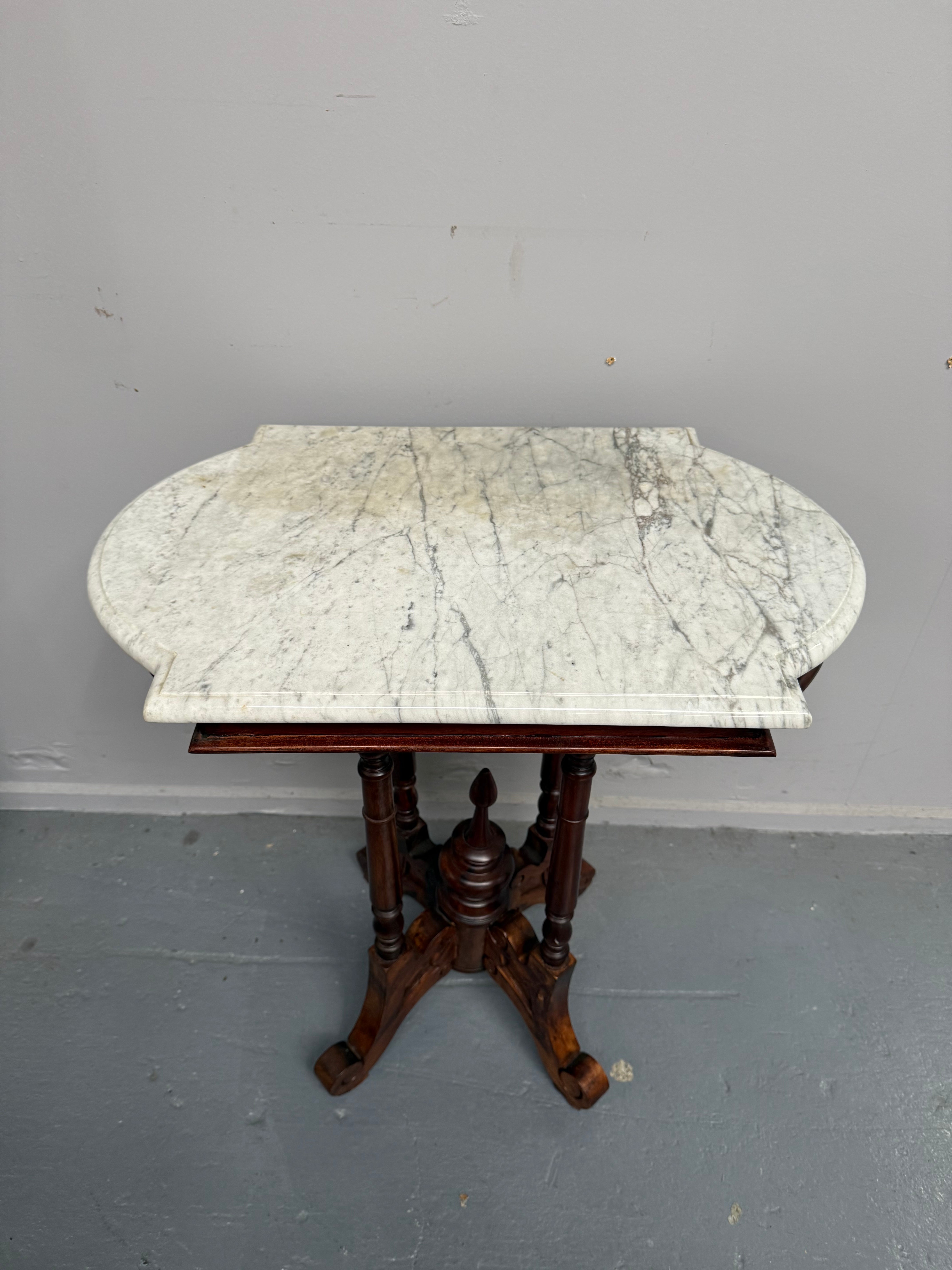 Bevilled Marble Top Mahogany Side Table With Birdcage Base | Antique & Vintage | Moonee Ponds Antiques | Australia Wide Delivery