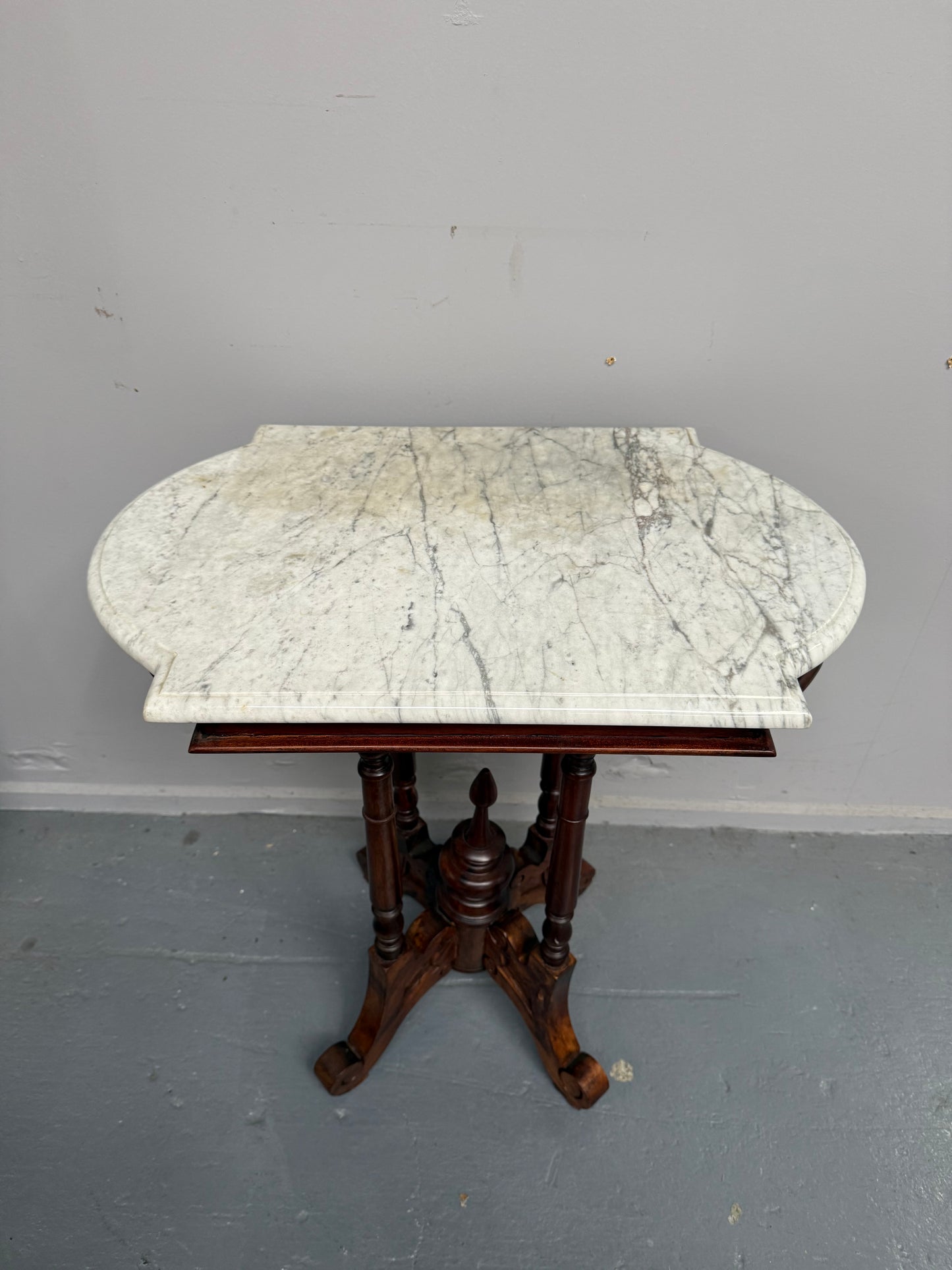 Bevilled Marble Top Mahogany Side Table With Birdcage Base