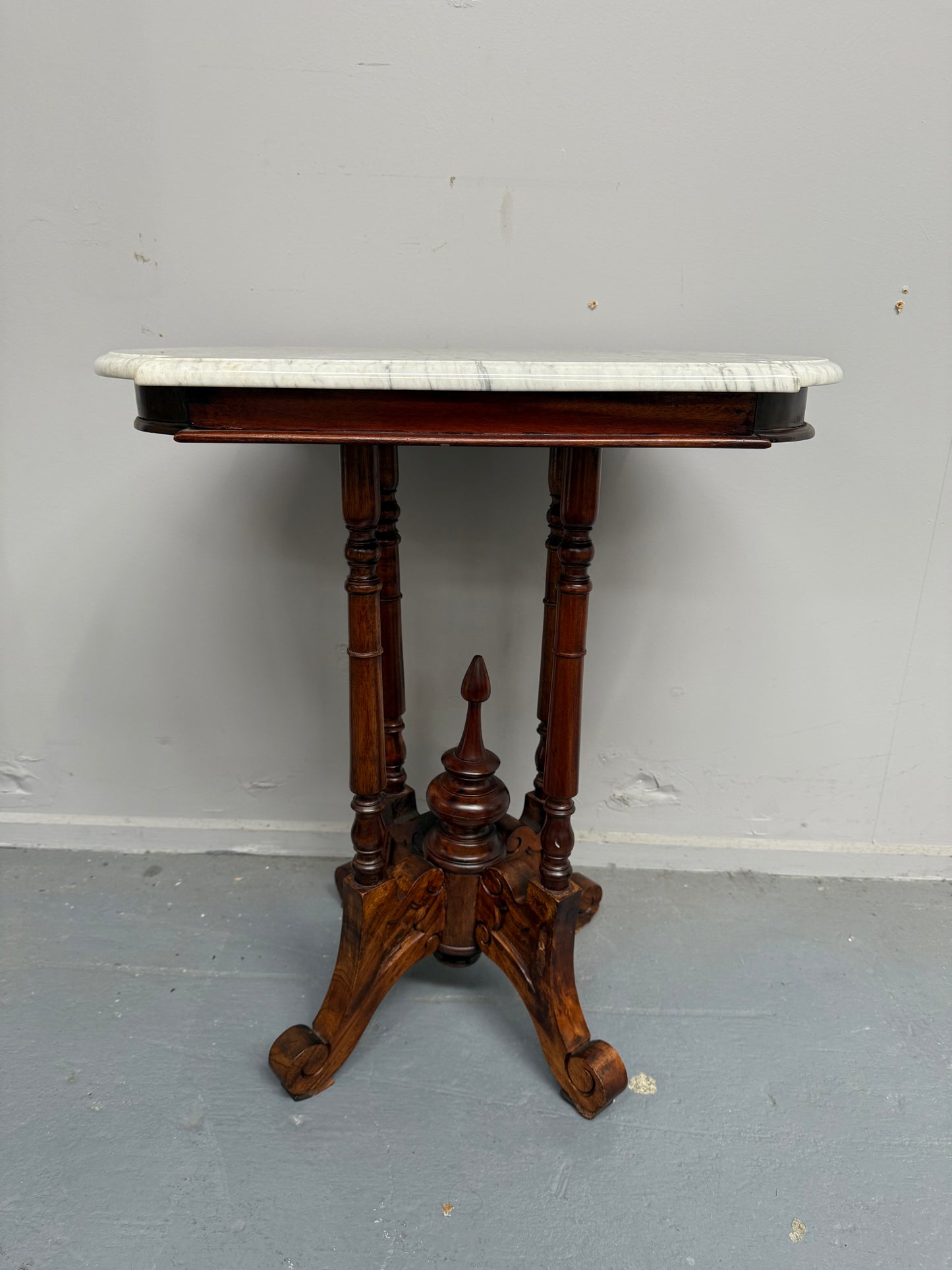 Bevilled Marble Top Mahogany Side Table With Birdcage Base