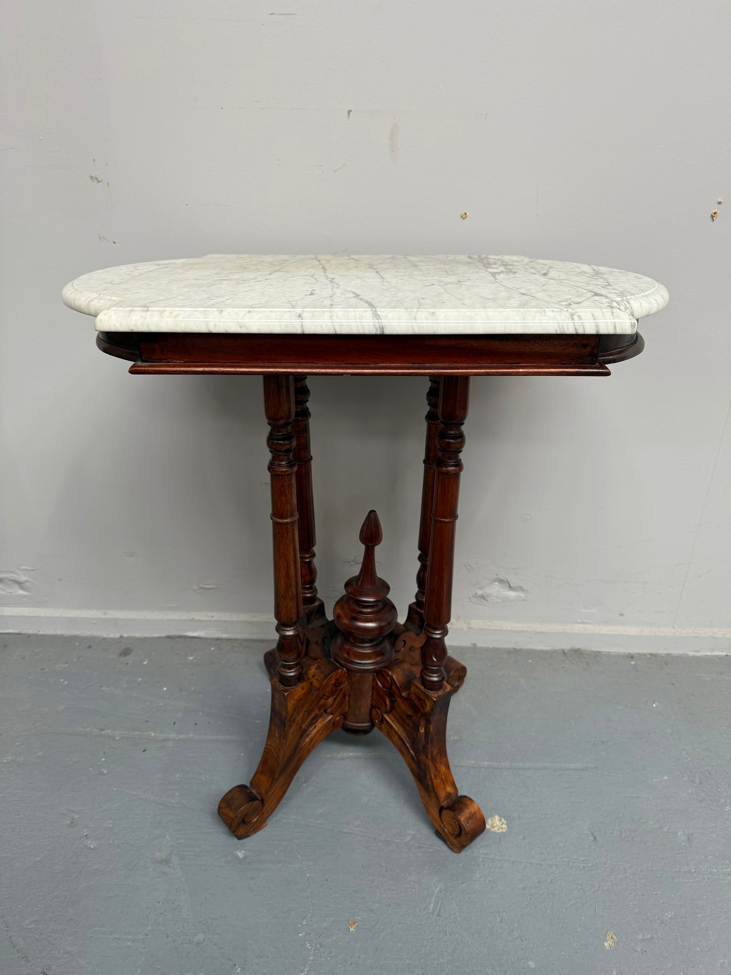 Bevilled Marble Top Mahogany Side Table With Birdcage Base