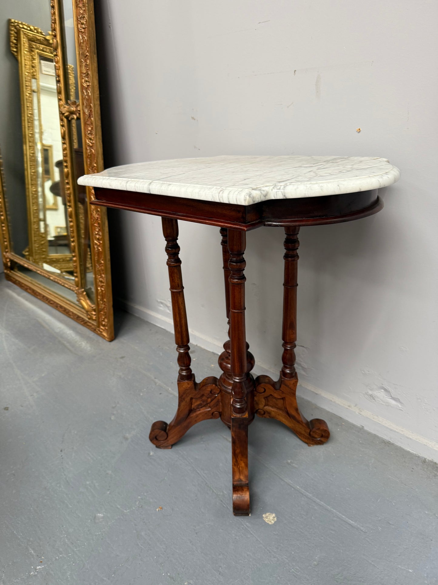 Bevilled Marble Top Mahogany Side Table With Birdcage Base