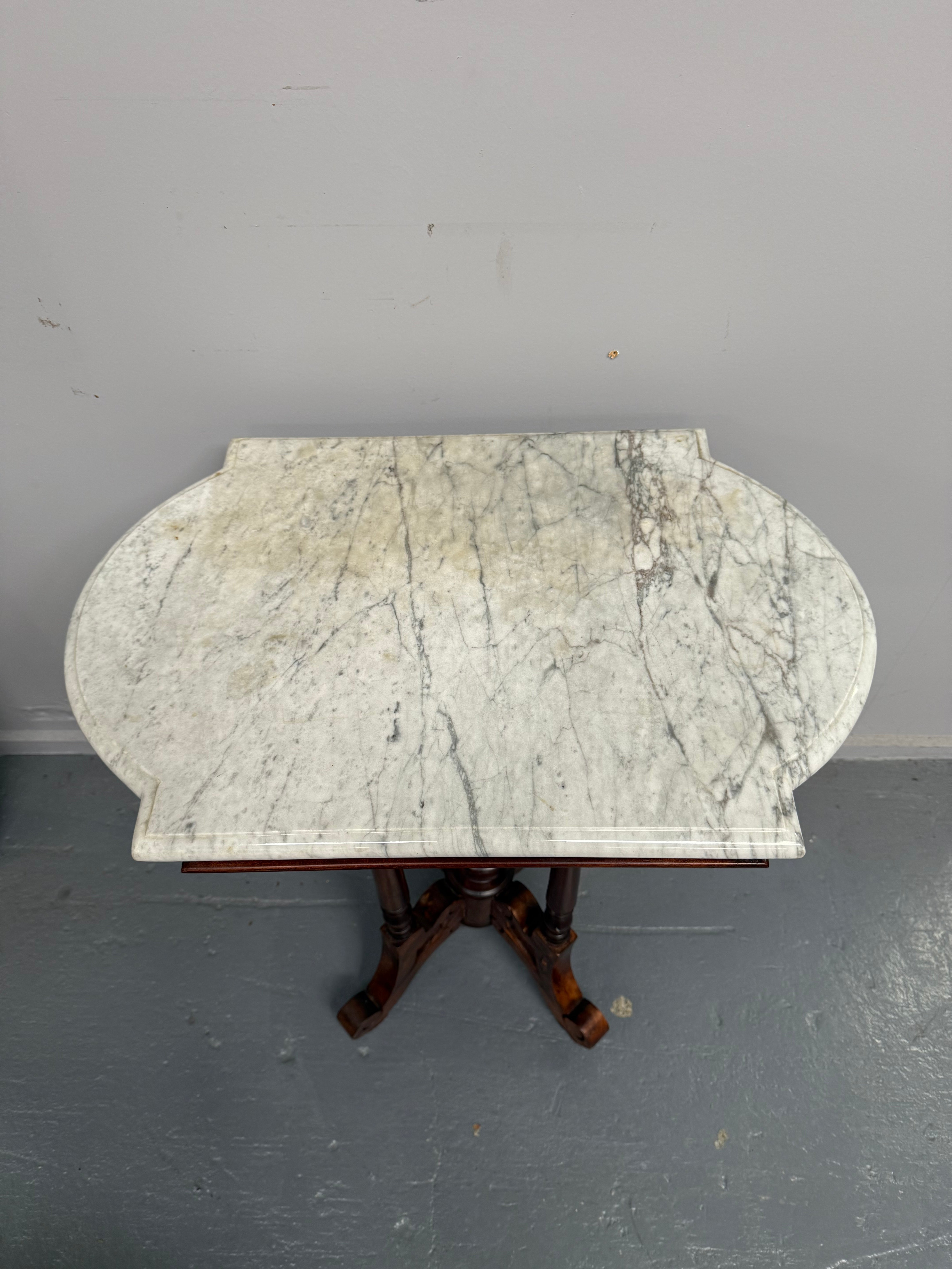 Bevilled Marble Top Mahogany Side Table With Birdcage Base | Antique & Vintage | Moonee Ponds Antiques | Australia Wide Delivery