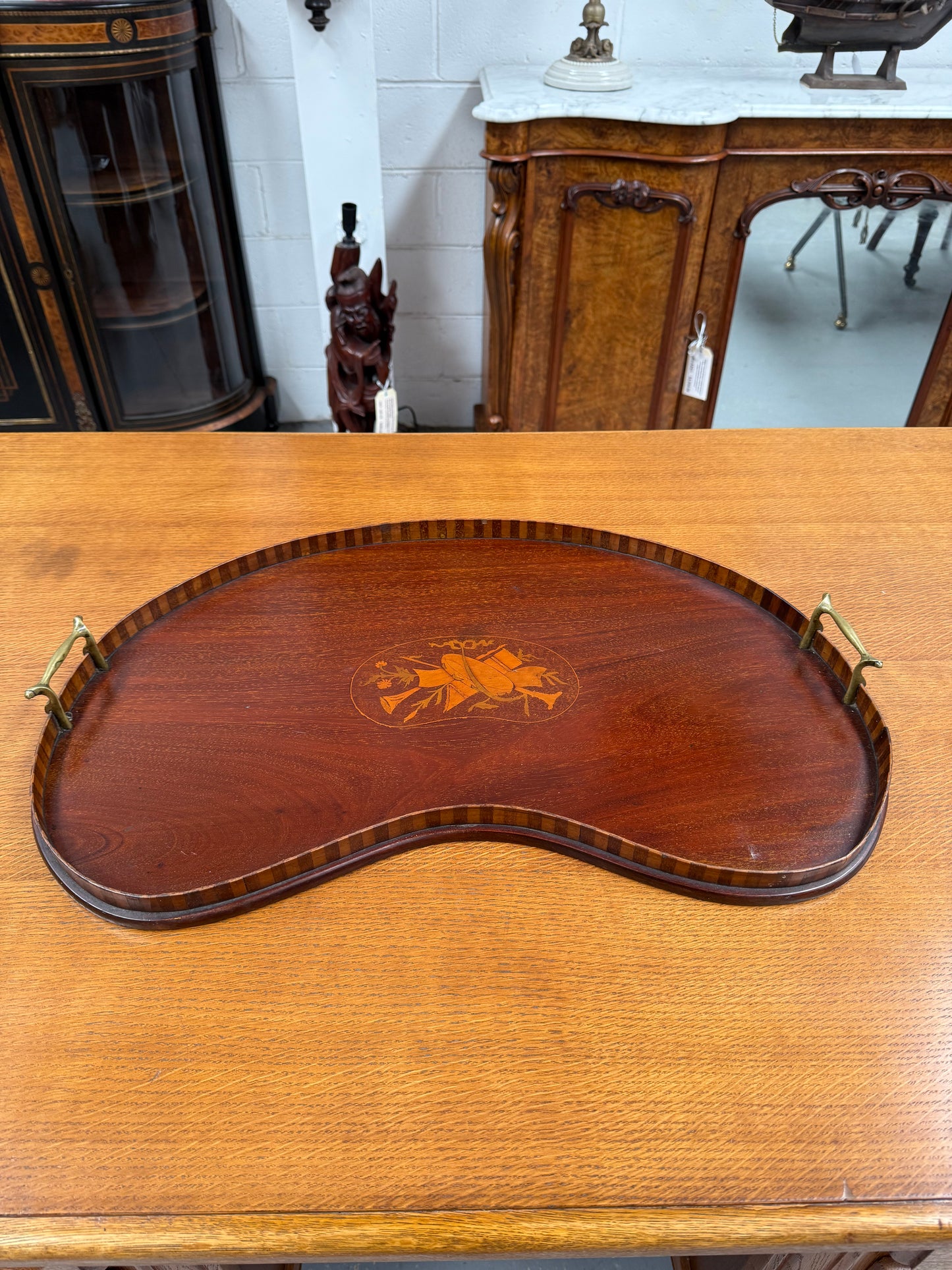 Antique Kidney Shaped Inlaid Tray