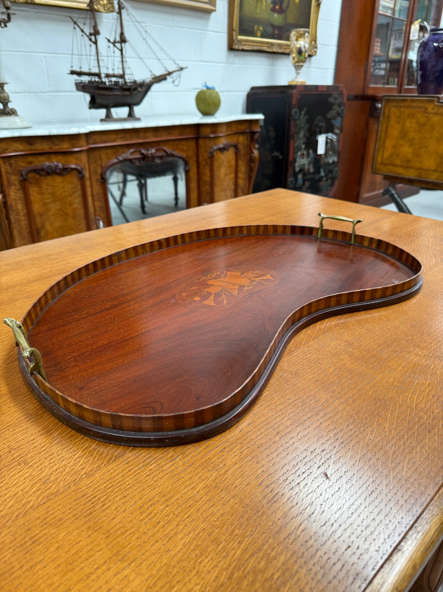 Antique Kidney Shaped Inlaid Tray