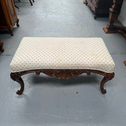 Antique 19th Century French Carved Walnut & Upholstered Stool
