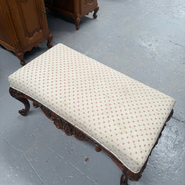 Antique 19th Century French Carved Walnut & Upholstered Stool