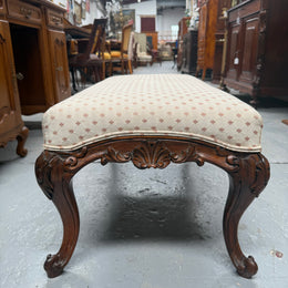 Antique 19th Century French Carved Walnut & Upholstered Stool