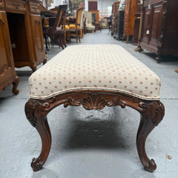 Antique 19th Century French Carved Walnut & Upholstered Stool