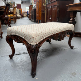Antique 19th Century French Carved Walnut & Upholstered Stool