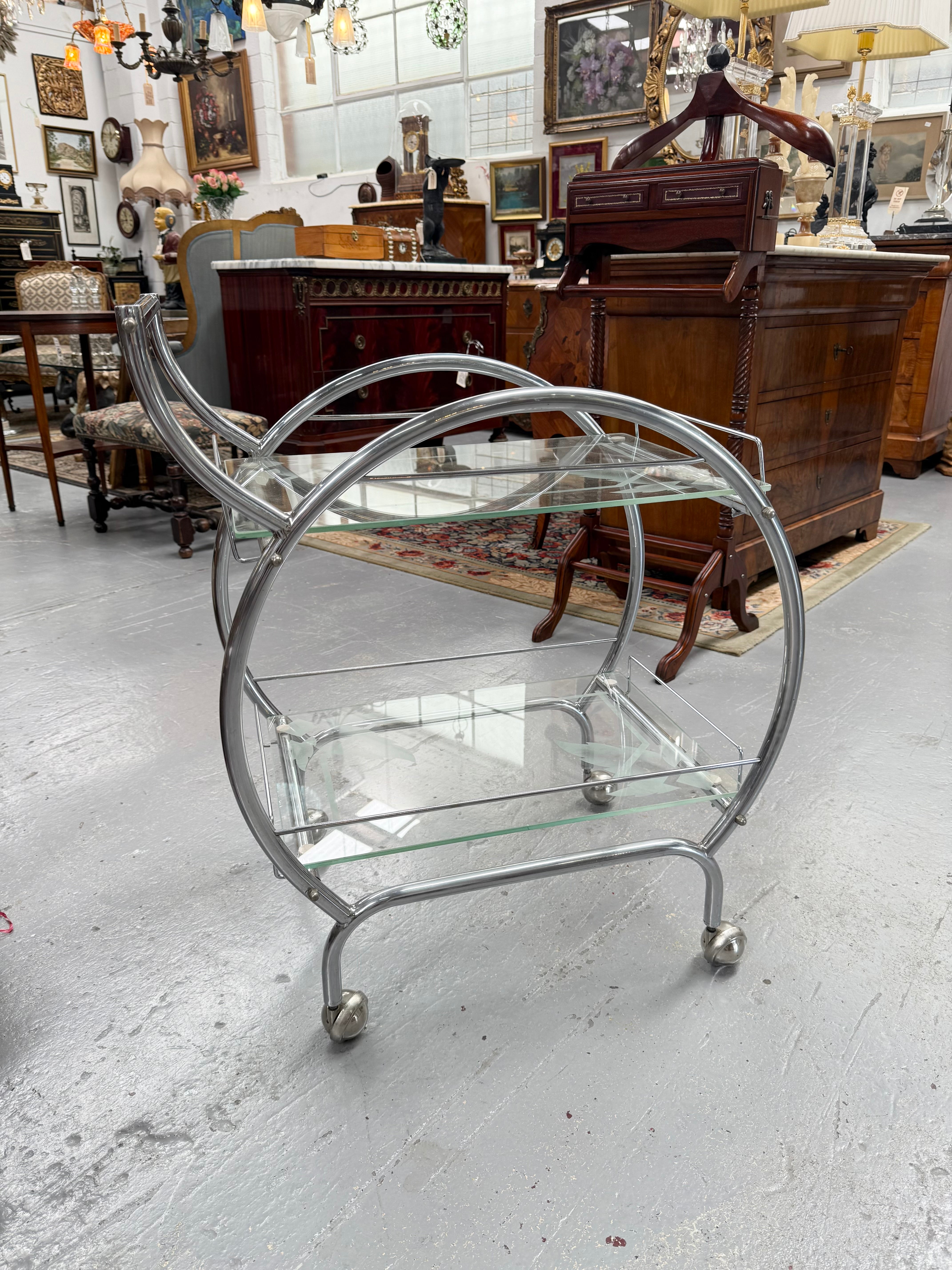 Stunning Art Deco Glass & Chrome Auto Trolley | Antique & Vintage | Moonee Ponds Antiques | Australia Wide Delivery