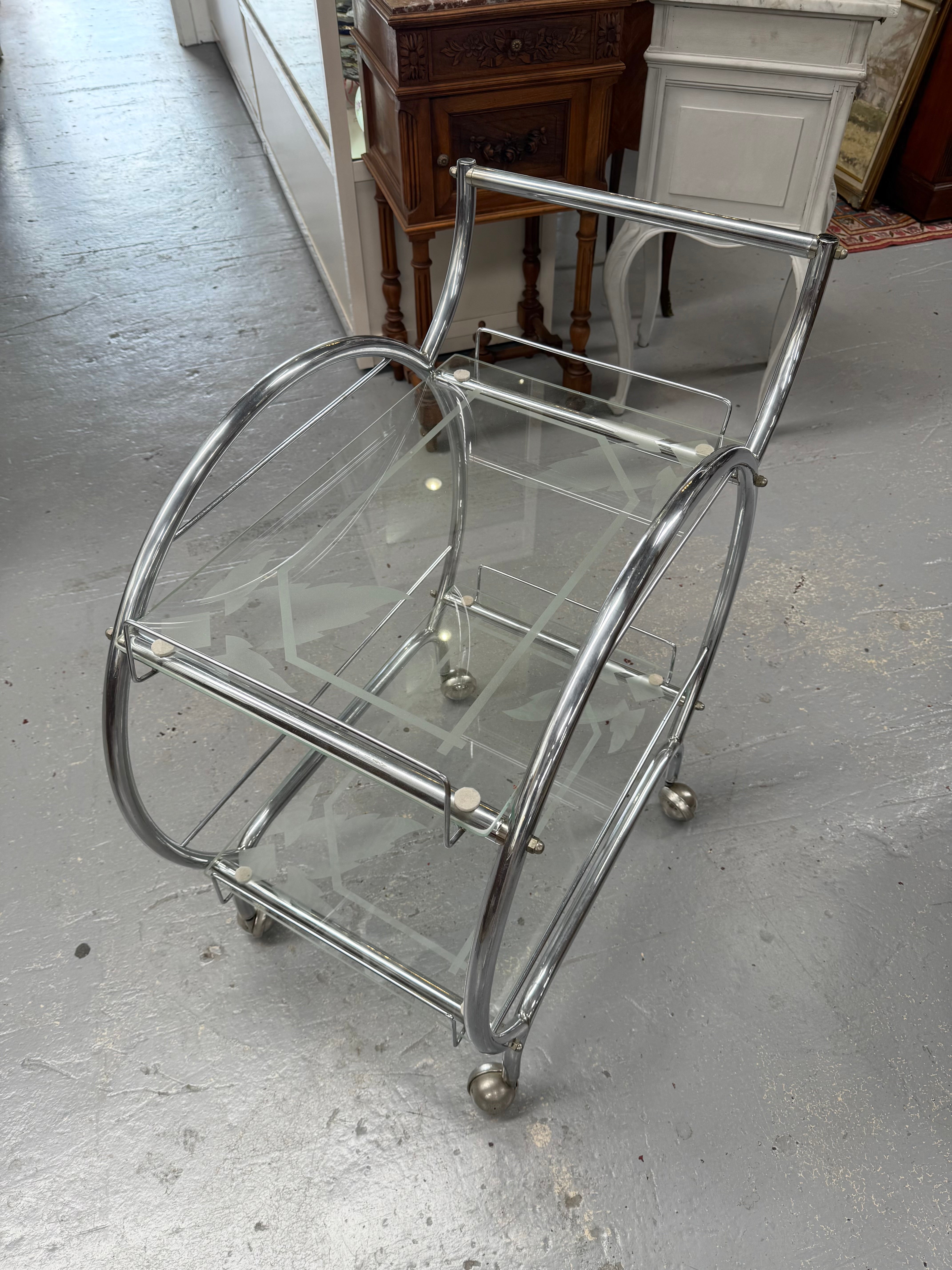 Stunning Art Deco Glass & Chrome Auto Trolley | Antique & Vintage | Moonee Ponds Antiques | Australia Wide Delivery