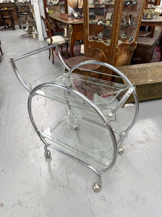 Stunning Art Deco Glass & Chrome Auto Trolley