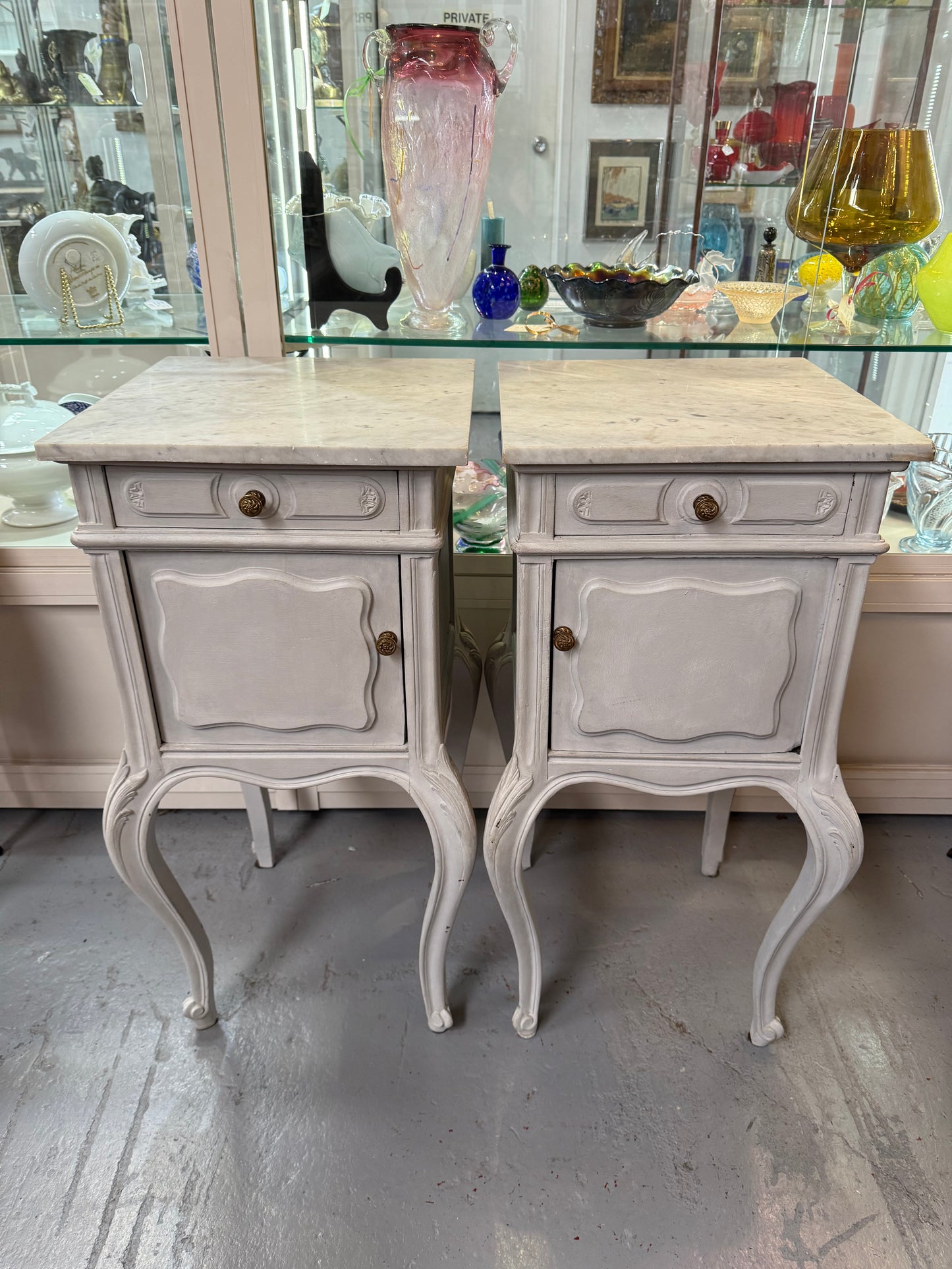 Pair of Louis XVth Style Chalk Painted Bedside cabinets
