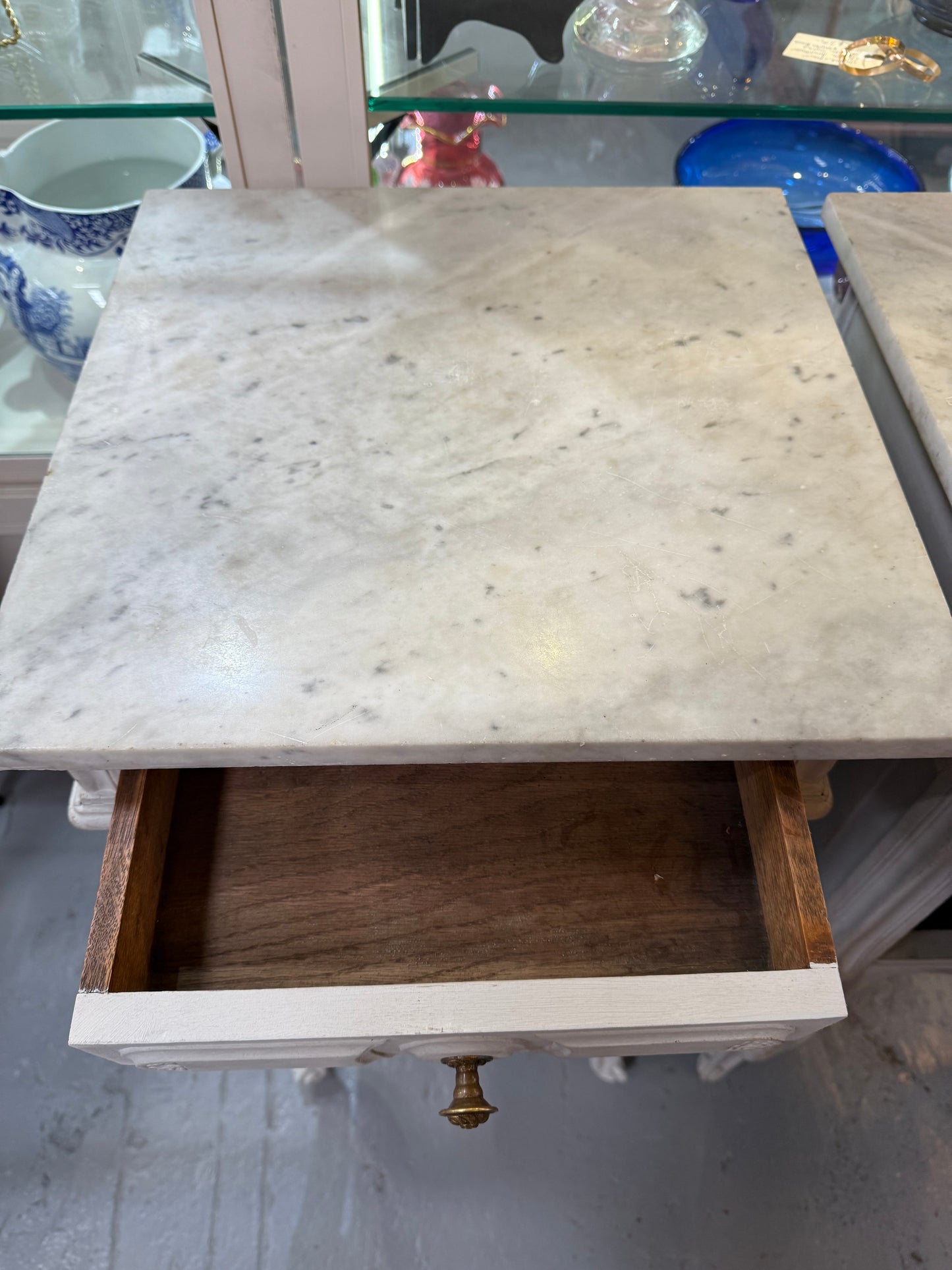 Pair of Louis XVth Style Chalk Painted Bedside cabinets