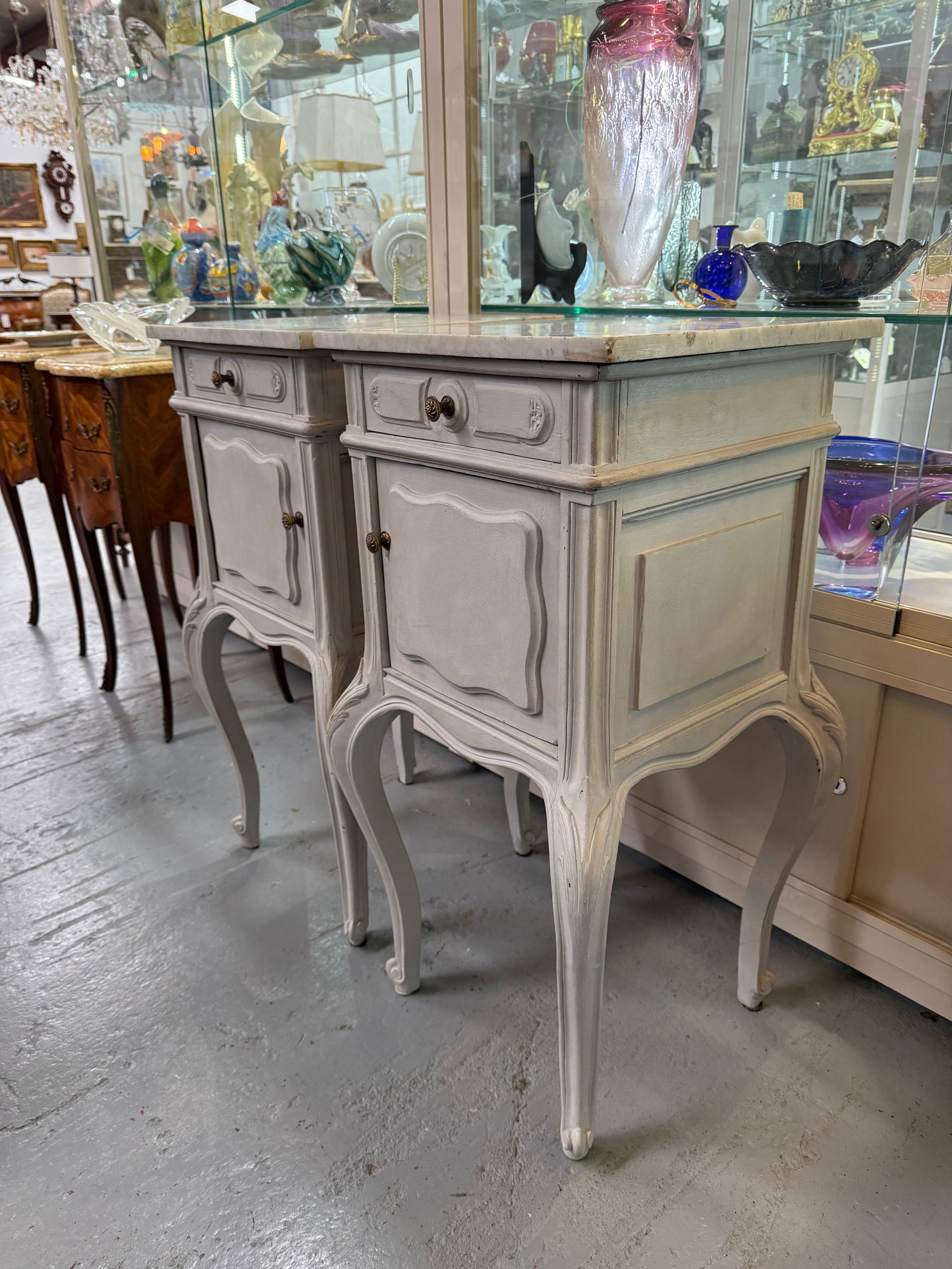 Pair of Louis XVth Style Chalk Painted Bedside cabinets