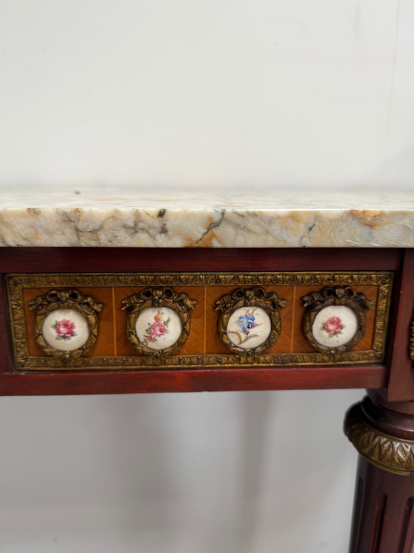 Attractive Mahogany French Style Marble Top Console Table