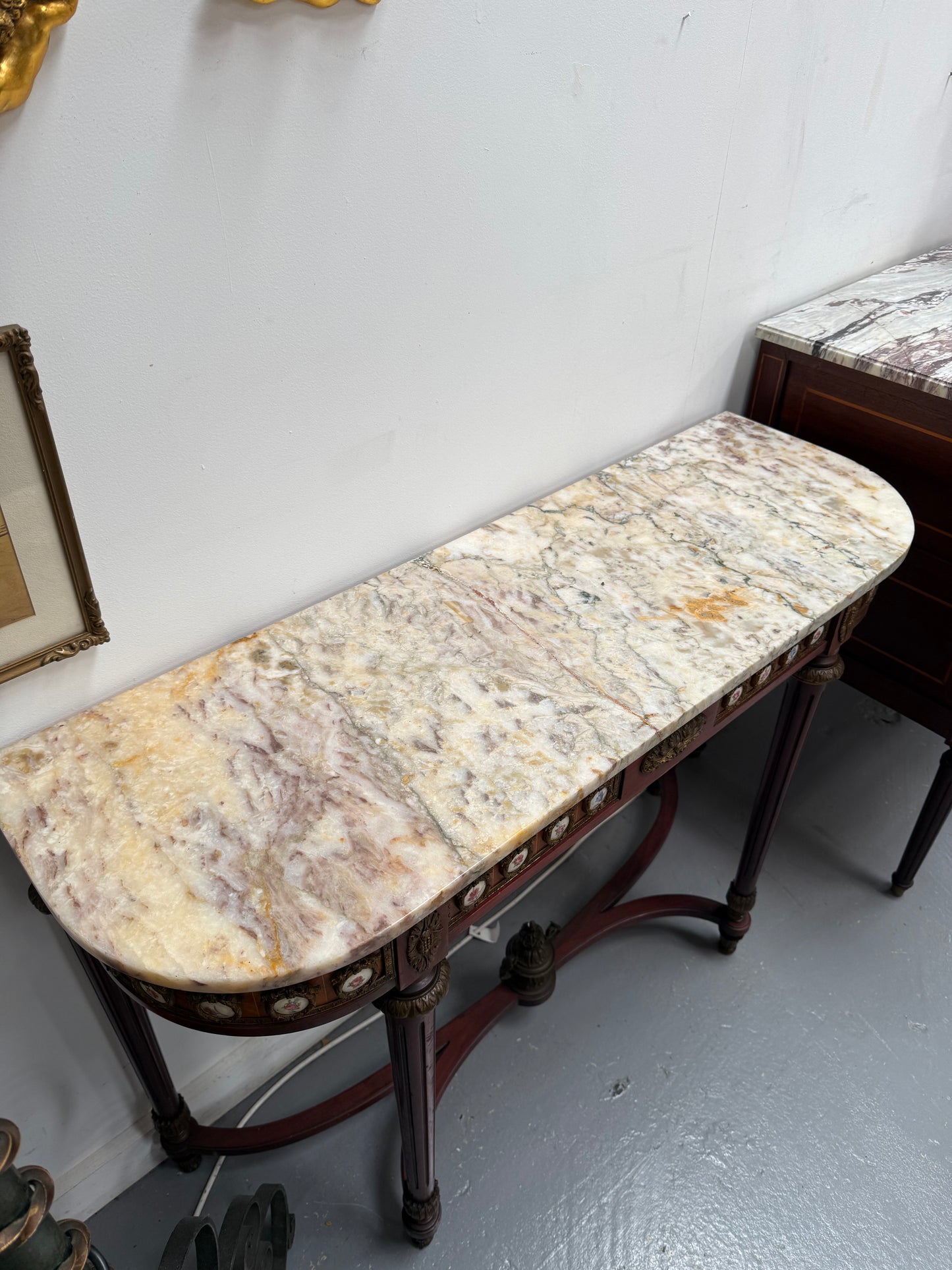 Attractive Mahogany French Style Marble Top Console Table