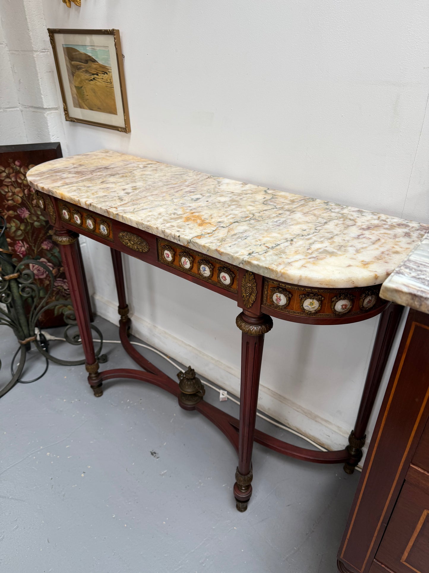 Attractive Mahogany French Style Marble Top Console Table