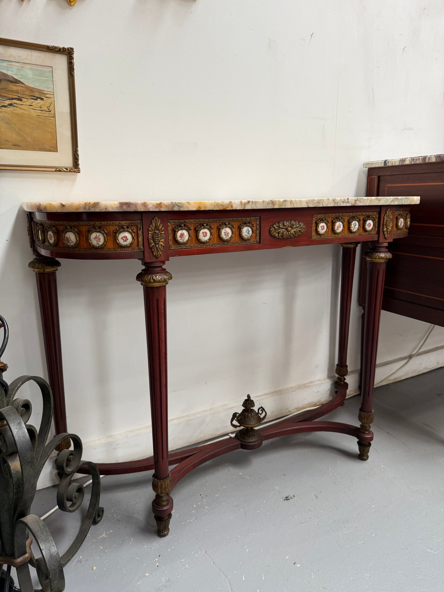 Attractive Mahogany French Style Marble Top Console Table