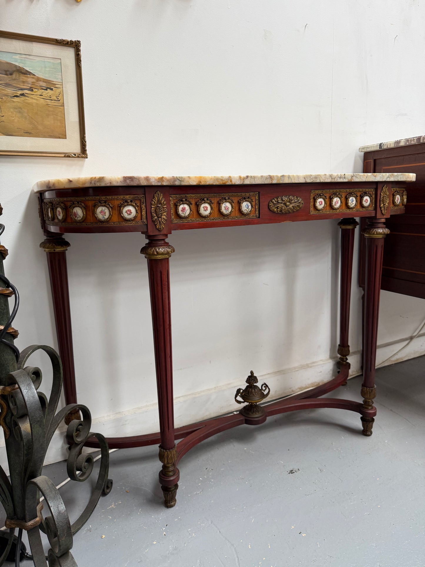 Attractive Mahogany French Style Marble Top Console Table