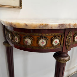 Attractive Mahogany French Style Marble Top Console Table