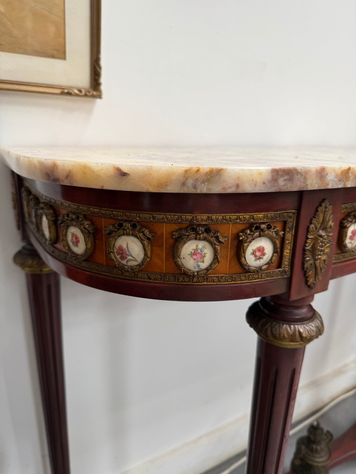 Attractive Mahogany French Style Marble Top Console Table