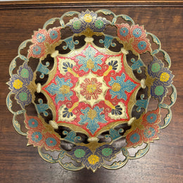 Vintage Hand Enamelled Brass Bowl