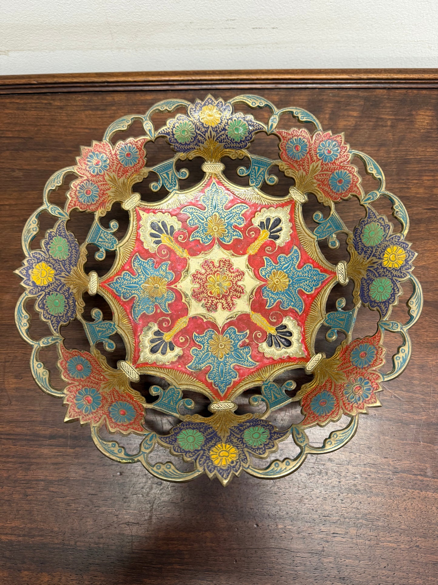 Vintage Hand Enamelled Brass Bowl