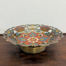 Vintage Hand Enamelled Brass Bowl