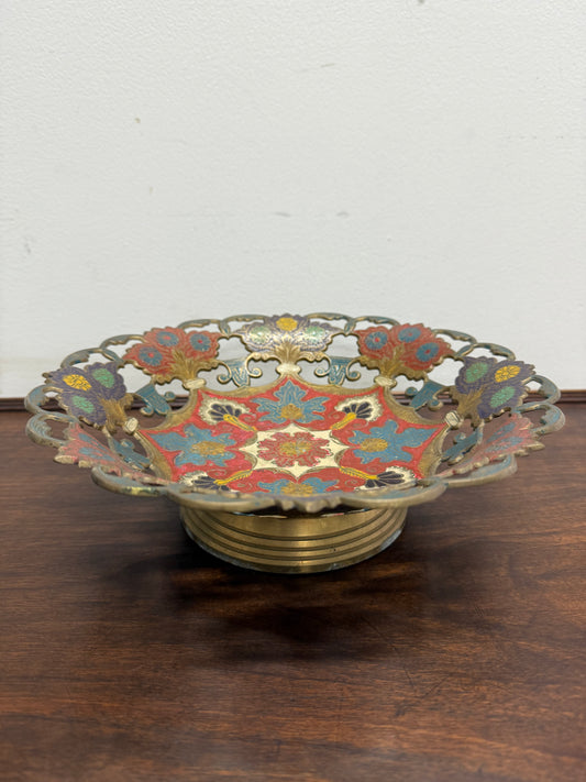 Vintage Hand Enamelled Brass Bowl