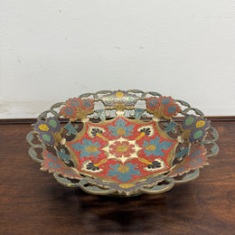 Vintage Hand Enamelled Brass Bowl