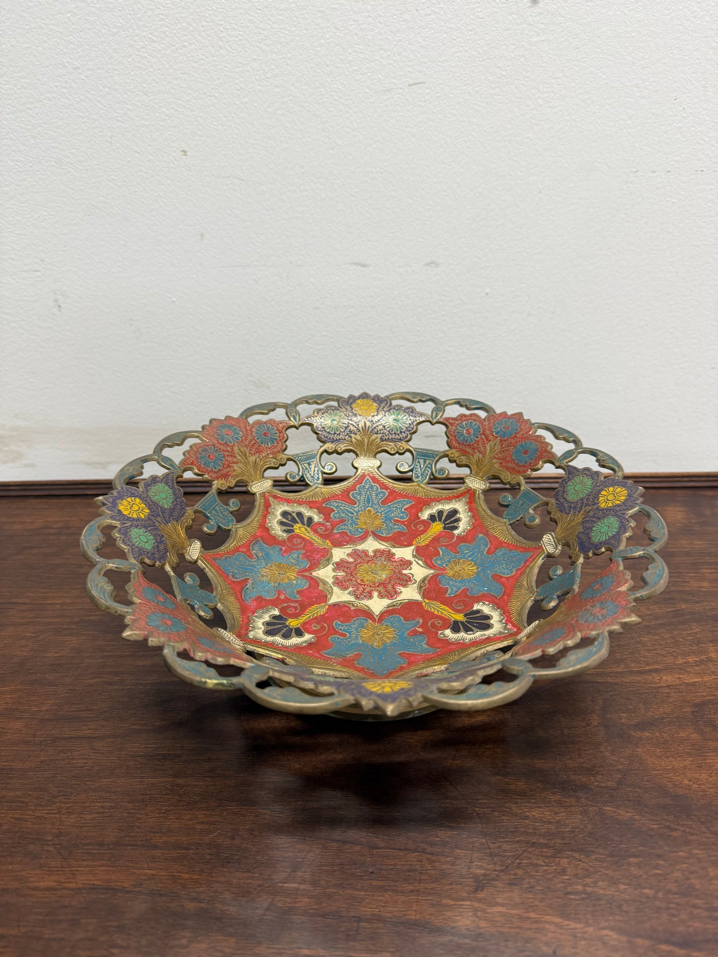 Vintage Hand Enamelled Brass Bowl