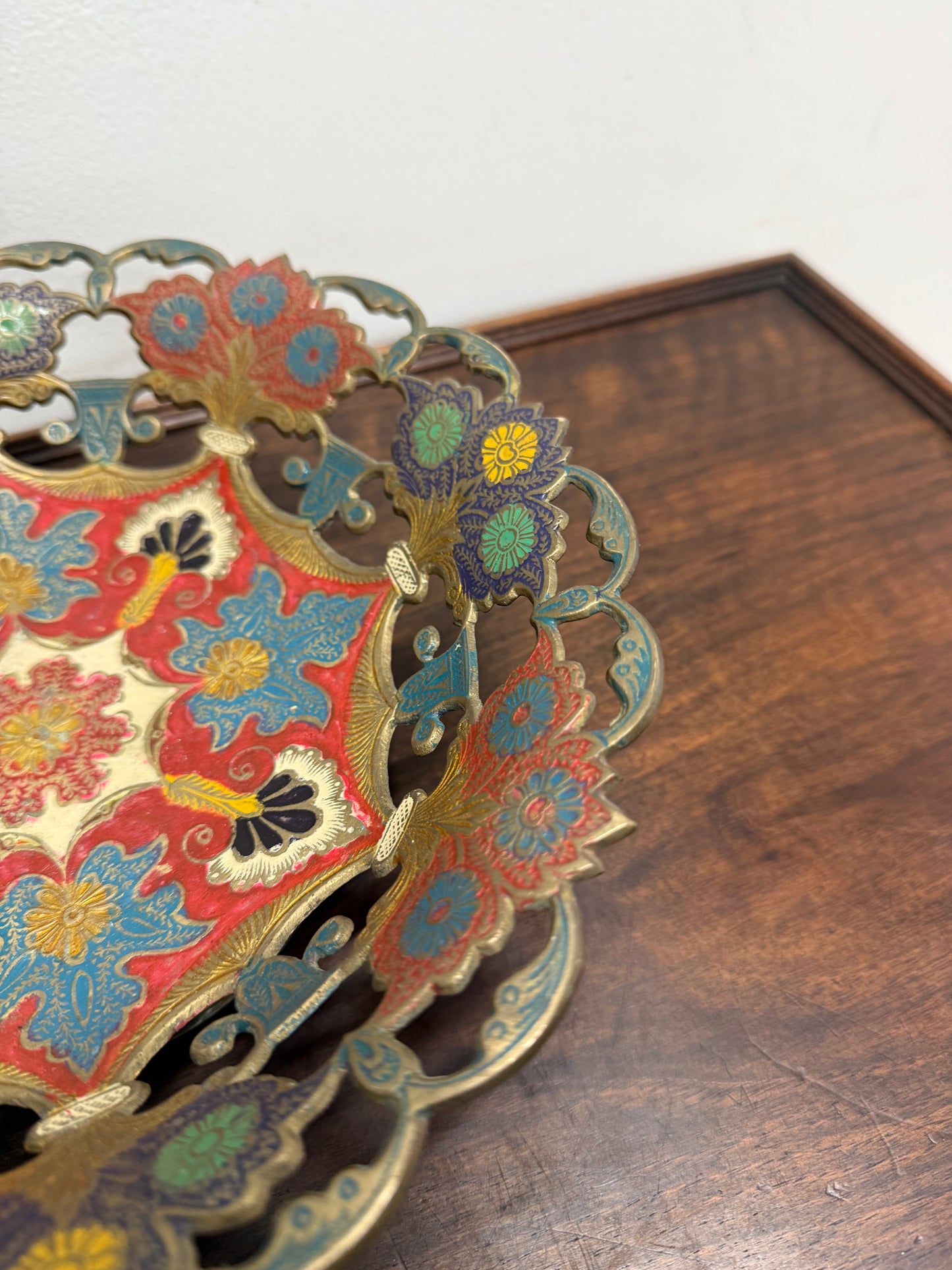 Vintage Hand Enamelled Brass Bowl